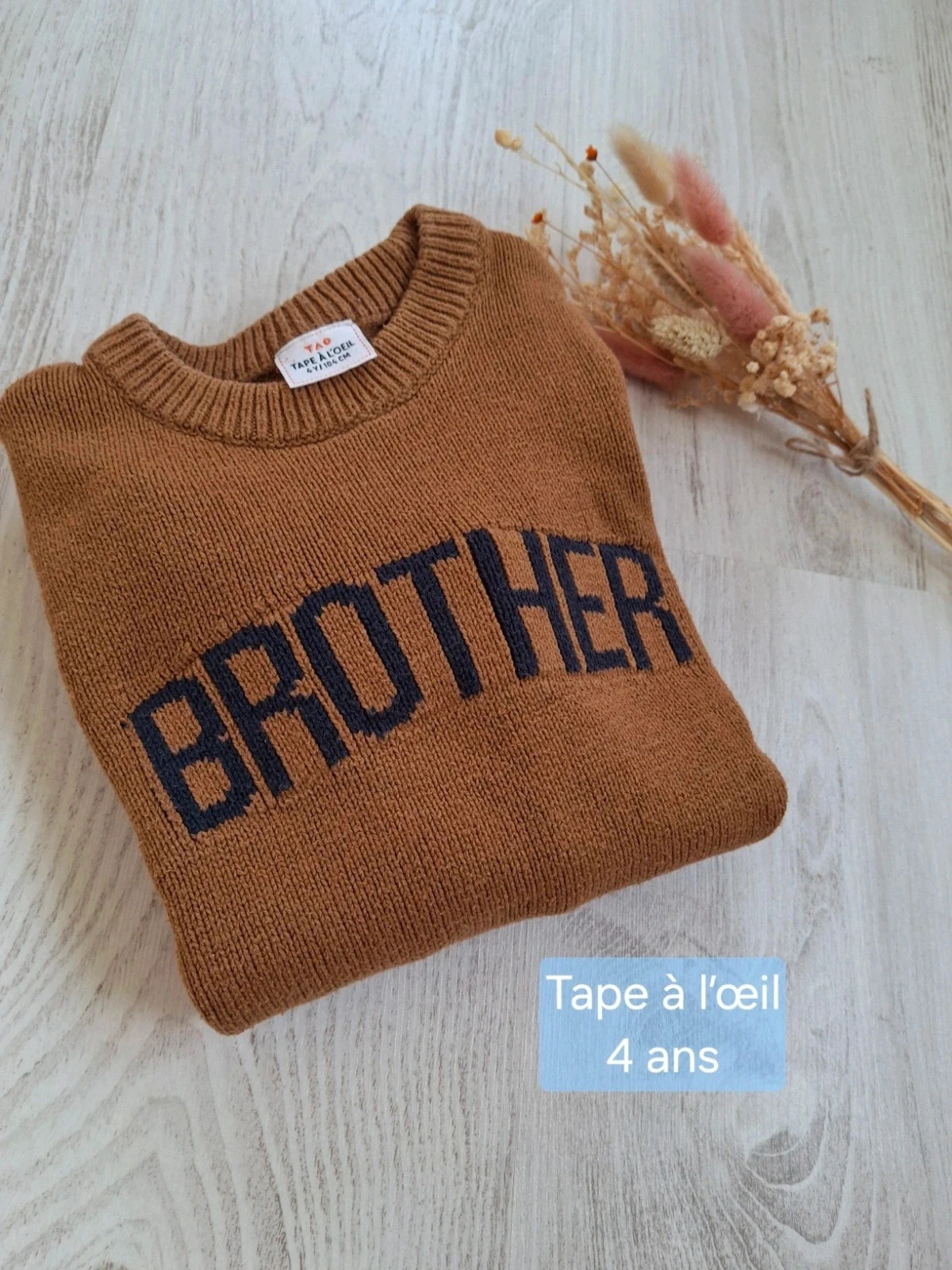 🤎 Pull garçon marron "Brother" Tape à l'oeil/TAO – 4 ans 🤎